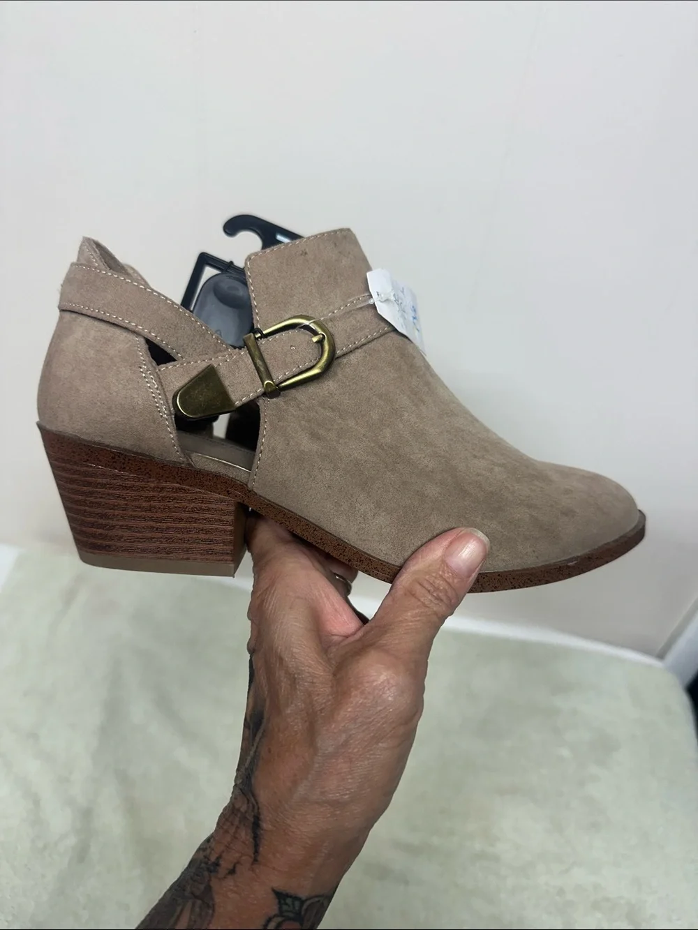 Time and Tru Taupe Suede like Ankle Booties with Side Buckle